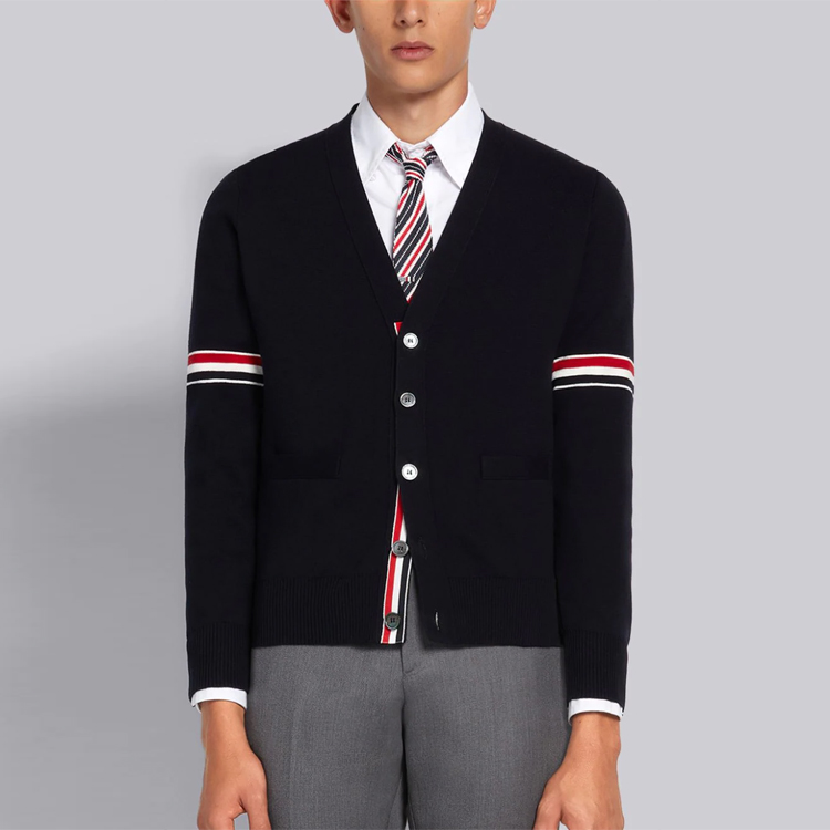 Purchase Thom Browne TB SS21经典常春藤条纹V领针织毛衣海军蓝 MKC310A-Y3007-415