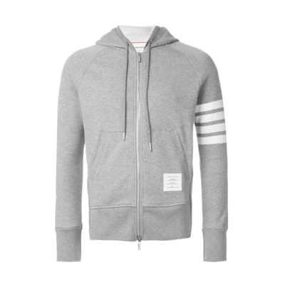 Thom Browne TB SS22 Classic 4-Bar Stripe Drawstring Hoodie Cardigan Jacket Men Grey JM-MJT022H-00535-068