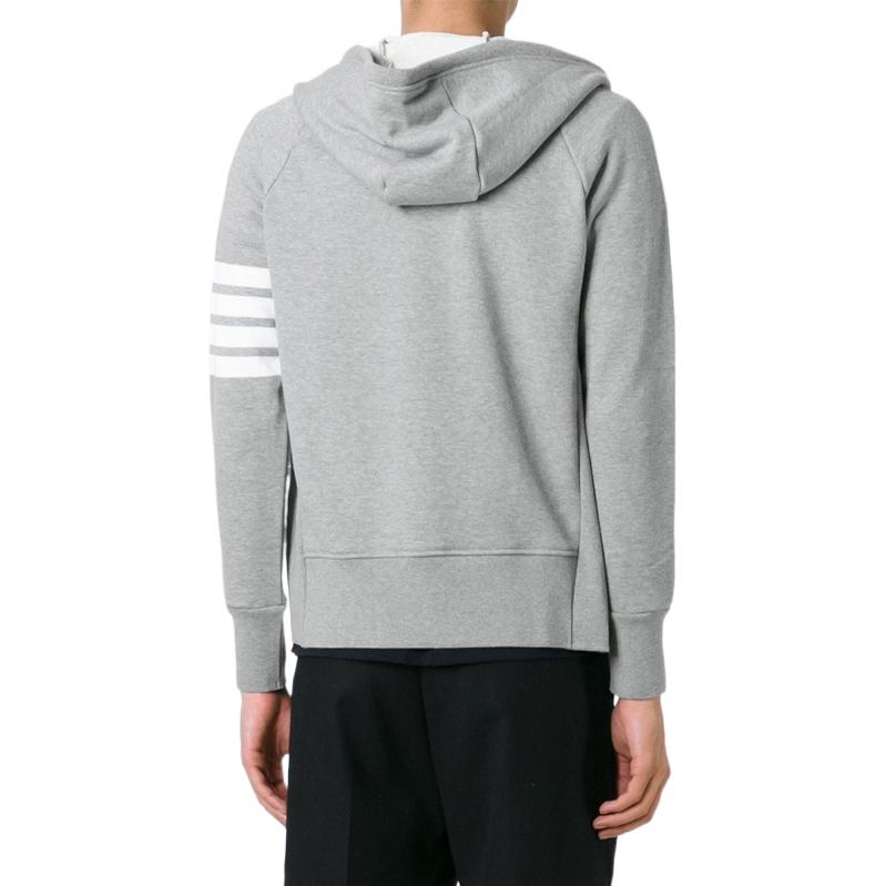 Shop 톰브라운 TB SS22 클래식 4-바 스트라이프 드로스트링 후디 가디건 자켓 그레이 남성용 JM-MJT022H-00535-068