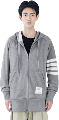 톰브라운 TB SS22 클래식 4-바 스트라이프 드로스트링 후디 가디건 자켓 그레이 남성용 JM-MJT022H-00535-068 Sizing 톰브라운 TB SS22 클래식 4-바 스트라이프 드로스트링 후디 가디건 자켓 그레이 남성용 JM-MJT022H-00535-068