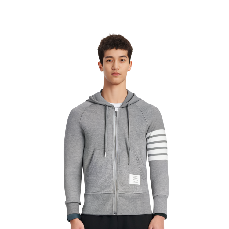 Cheap 톰브라운 TB SS22 클래식 4-바 스트라이프 드로스트링 후디 가디건 자켓 그레이 남성용 JM-MJT022H-00535-068