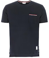 THOM BROWNE Tricolour Accent Satin Pocket T-shirt Navy Blue Summer MJS010A-01454-415 THOM BROWNE Tricolour Accent Satin Pocket T-shirt Navy Blue Summer MJS010A-01454-415