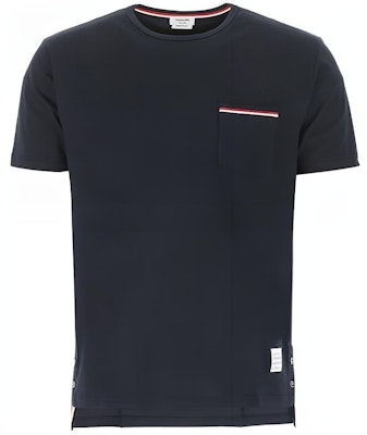 トムブラウン トリコロールアクセント サテンポケットTシャツ ネイビー 夏用 MJS010A-01454-415 Buy トムブラウン トリコロールアクセント サテンポケットTシャツ ネイビー 夏用 MJS010A-01454-415