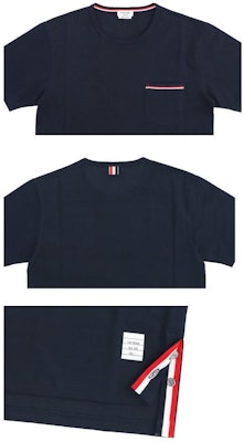 トムブラウン トリコロールアクセント サテンポケットTシャツ ネイビー 夏用 MJS010A-01454-415 Shop トムブラウン トリコロールアクセント サテンポケットTシャツ ネイビー 夏用 MJS010A-01454-415