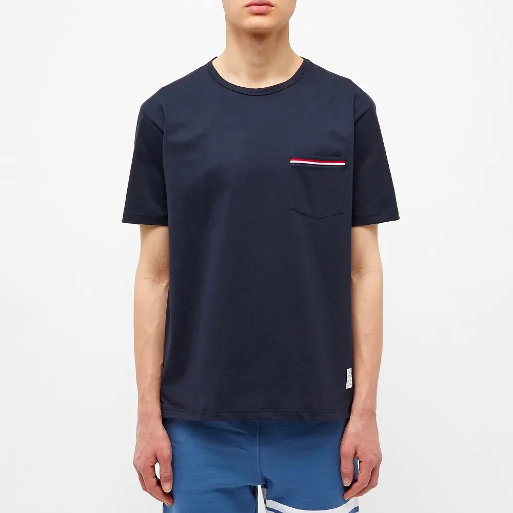 Purchase トムブラウン トリコロールアクセント サテンポケットTシャツ ネイビー 夏用 MJS010A-01454-415