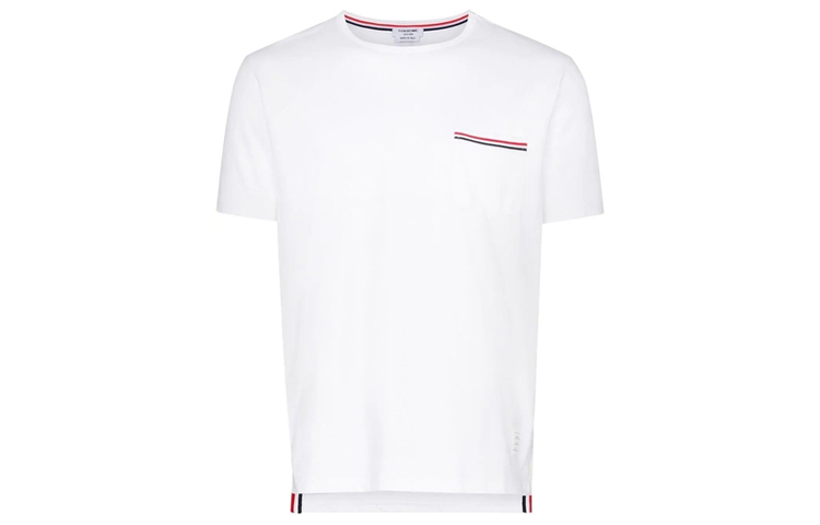 THOM BROWNE Tricolour Accent T-Shirt Solid Crewneck White Unisex Summer Tee MJS010A-01454-100