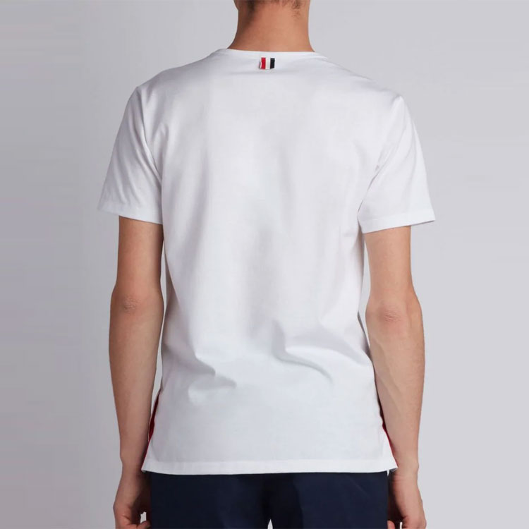 Shop Camiseta THOM BROWNE Blanca Unisex Cuello Redondo Verano con Detalle Tricolor MJS010A-01454-100