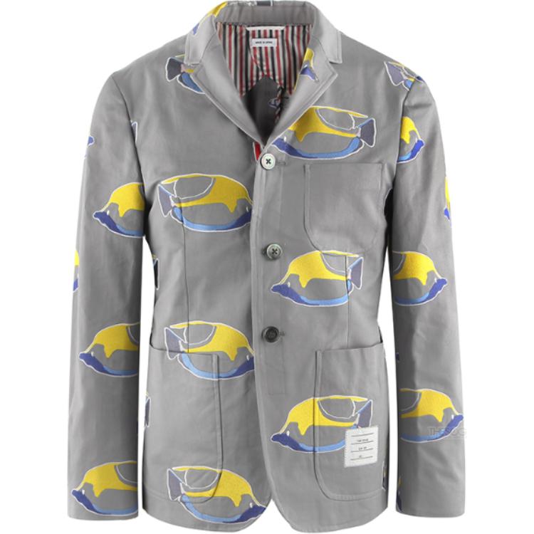 Thom Browne Tropical Fish Print Button-Up Long Sleeve Jacket Grey MJU415A-00524-020