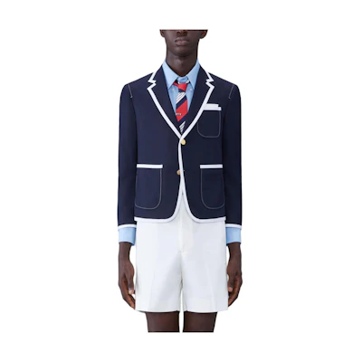 Thom Browne Twill Tipping Sport Coat Navy Blue Long-Sleeve Jacket MJC196B-00626-415