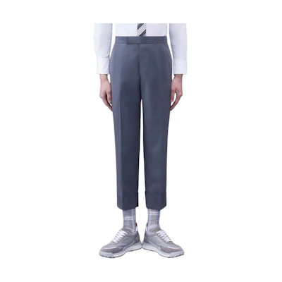 THOM BROWNE Typewriter Cloth Classic Grey Straight-Cut Cropped Trousers Men. MTC214A-04502-035