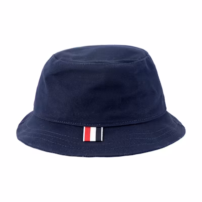 Thom Browne Unisex Blue Cotton Bucket Hat with Stripes. MHC327A06305415