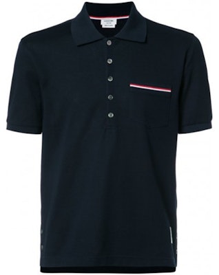 Thom Browne Polo Unisex FW23 Pre-Fall Azul Marino Multicolor con Bolsillo MJP022A01455 415 Order Thom Browne Polo Unisex FW23 Pre-Fall Azul Marino Multicolor con Bolsillo MJP022A01455 415