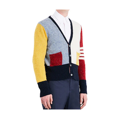 Thom Browne V-Neck Button-Up Cardigan Sweater Colorblock MKC084F-00278-996
