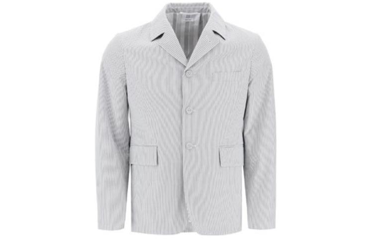Thom Browne V-Neck Stripe Print Buttoned Long-Sleeve Jacket White/Grey MJU471H-F0591-035
