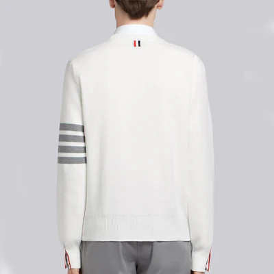 톰 브라운 화이트 클래식 4-스트라이프 풀오버 니트 스웨터 MKA202A-00219-100 Shop 톰 브라운 화이트 클래식 4-스트라이프 풀오버 니트 스웨터 MKA202A-00219-100