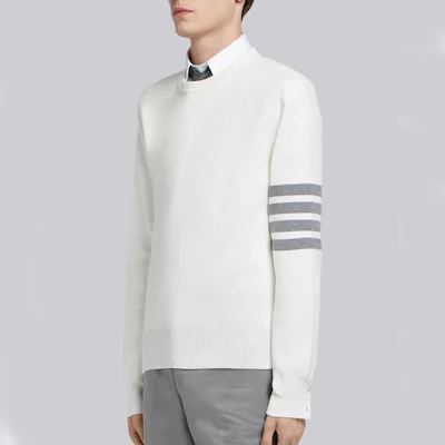 톰 브라운 화이트 클래식 4-스트라이프 풀오버 니트 스웨터 MKA202A-00219-100 Purchase 톰 브라운 화이트 클래식 4-스트라이프 풀오버 니트 스웨터 MKA202A-00219-100
