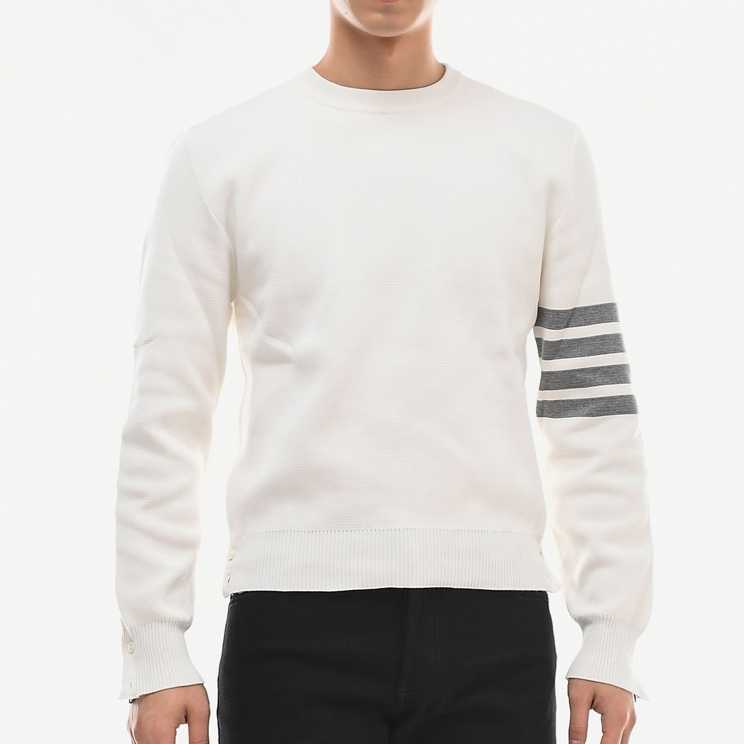 Details for 톰 브라운 화이트 클래식 4-스트라이프 풀오버 니트 스웨터 MKA202A-00219-100