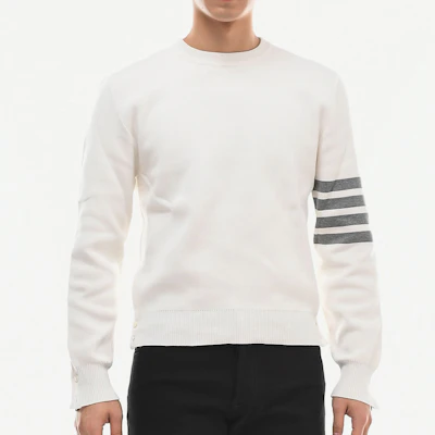 톰 브라운 화이트 클래식 4-스트라이프 풀오버 니트 스웨터 MKA202A-00219-100 Details for 톰 브라운 화이트 클래식 4-스트라이프 풀오버 니트 스웨터 MKA202A-00219-100