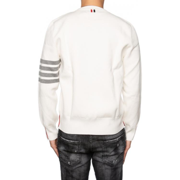 Cheap 톰 브라운 화이트 클래식 4-스트라이프 풀오버 니트 스웨터 MKA202A-00219-100