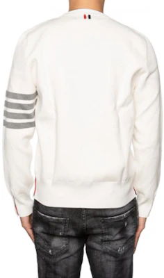 톰 브라운 화이트 클래식 4-스트라이프 풀오버 니트 스웨터 MKA202A-00219-100 Cheap 톰 브라운 화이트 클래식 4-스트라이프 풀오버 니트 스웨터 MKA202A-00219-100