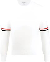 Thom Browne White Classic Stripe Crewneck Cotton Knit Sweater MKA326A-Y3001-100 Thom Browne White Classic Stripe Crewneck Cotton Knit Sweater MKA326A-Y3001-100