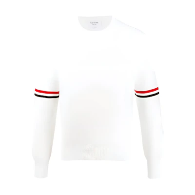 Thom Browne White Classic Stripe Crewneck Cotton Knit Sweater MKA326A-Y3001-100
