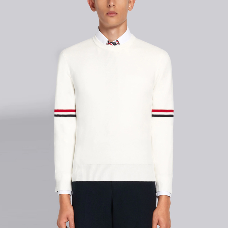 Thom Browne White Classic Stripe Crewneck Cotton Knit Sweater MKA326A-Y3001-100 圖 3