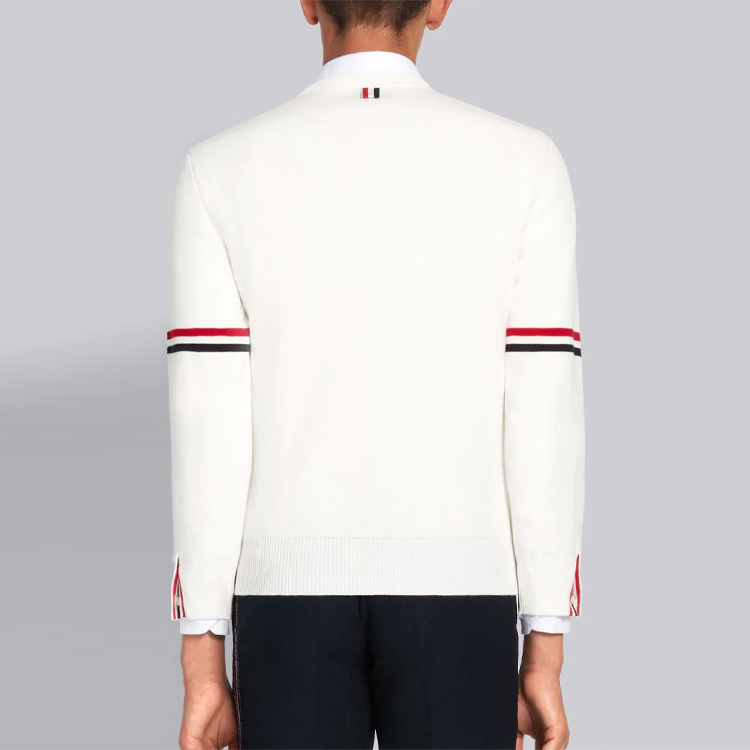 Thom Browne White Classic Stripe Crewneck Cotton Knit Sweater MKA326A-Y3001-100 圖 4
