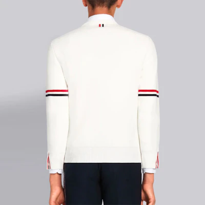 Thom Browne Sweater Rajut Katun Putih Classic Stripe Crewneck. MKA326A-Y3001-100 Shop Thom Browne Sweater Rajut Katun Putih Classic Stripe Crewneck. MKA326A-Y3001-100