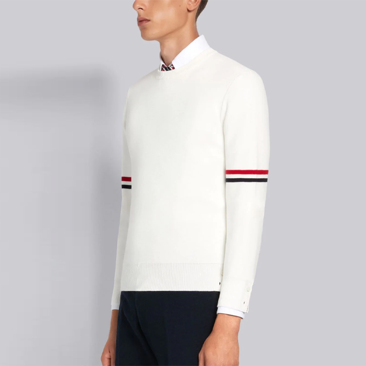 Thom Browne White Classic Stripe Crewneck Cotton Knit Sweater MKA326A-Y3001-100 圖 5