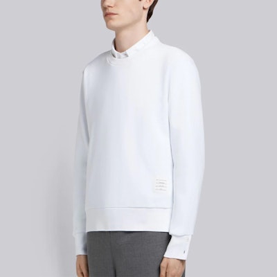 Sudadera Blanca Thom Browne con Cuello Redondo y 3 Rayas en la Espalda. MJT085A-03377-100 Details for Sudadera Blanca Thom Browne con Cuello Redondo y 3 Rayas en la Espalda. MJT085A-03377-100