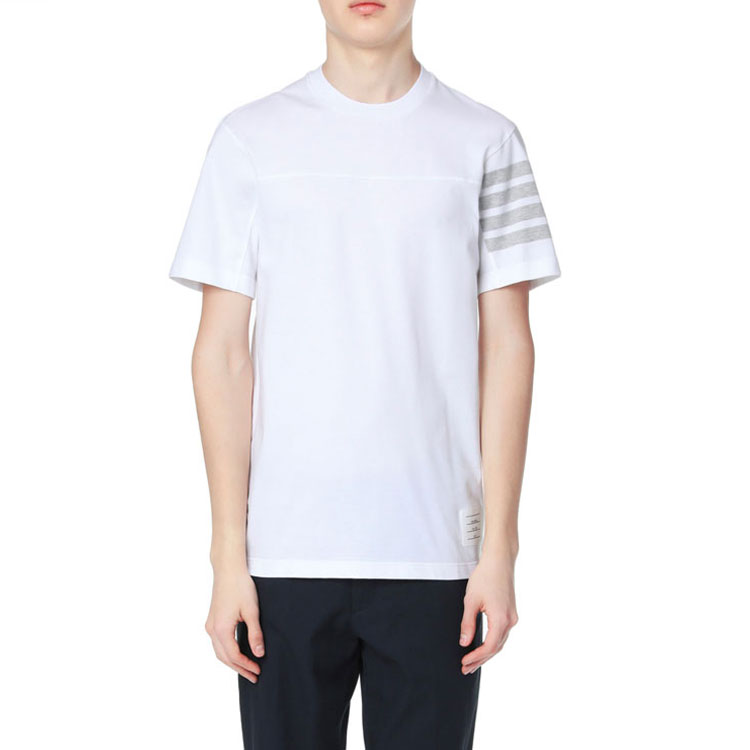 Thom Browne White Crewneck T-Shirt with 4-Bar Stripes Summer Edition. MJS152A-06221-100 圖 3