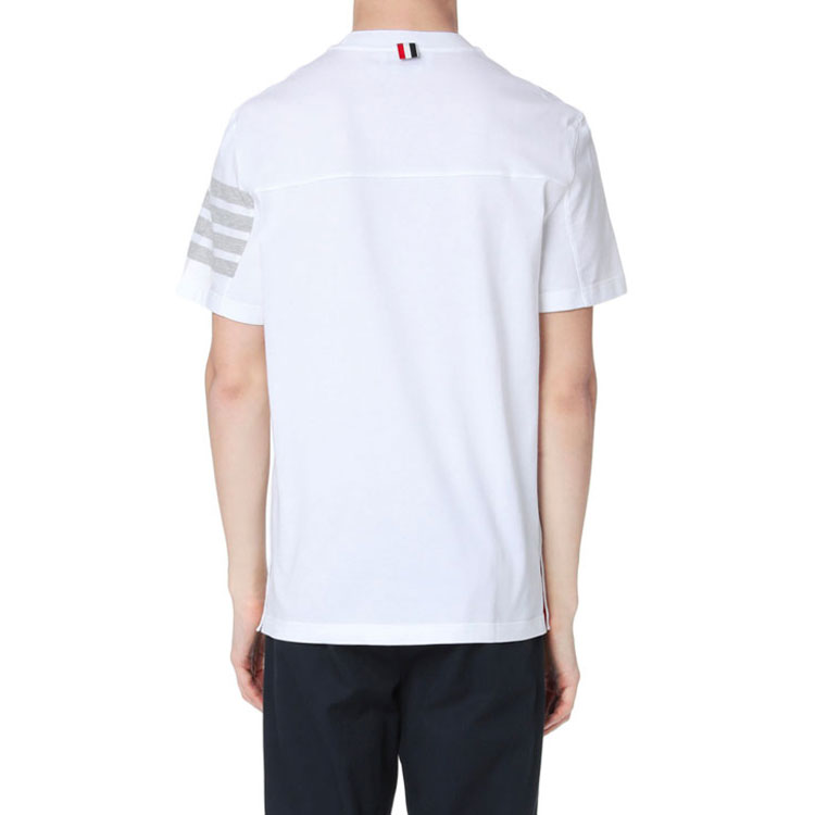 Thom Browne White Crewneck T-Shirt with 4-Bar Stripes Summer Edition. MJS152A-06221-100 圖 4