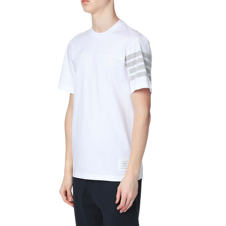 Thom Browne White Crewneck T-Shirt with 4-Bar Stripes Summer Edition. MJS152A-06221-100 圖 5