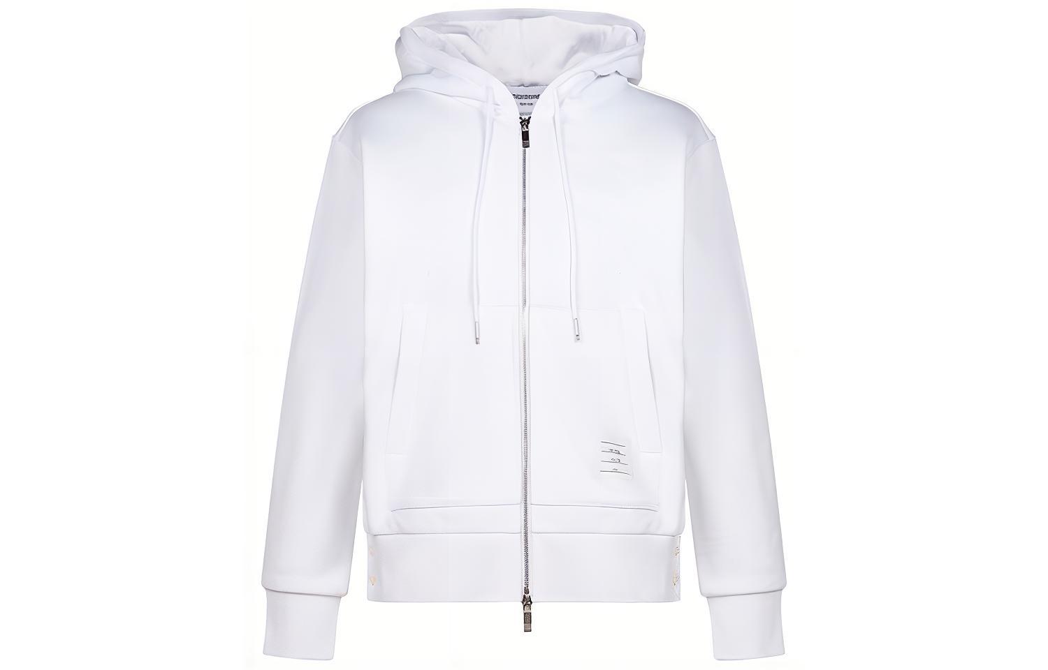 Thom Browne White Hoodie Jacket with Back Stripe - Athletic Style MJT153A-03377-100