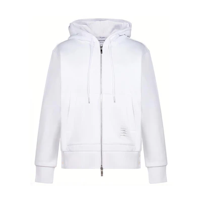 Thom Browne White Hoodie Jacket with Back Stripe - Athletic Style MJT153A-03377-100