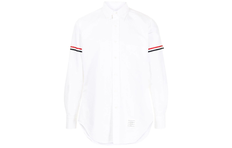Thom Browne White Long-Sleeve Button-Up Shirt with Stripe Detail. MWL150E-06177-100