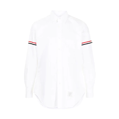 Thom Browne White Long-Sleeve Button-Up Shirt with Stripe Detail. MWL150E-06177-100