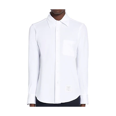 THOM BROWNE White Long Sleeve Piqué Shirt with Satin Label MWL272A-00050-100