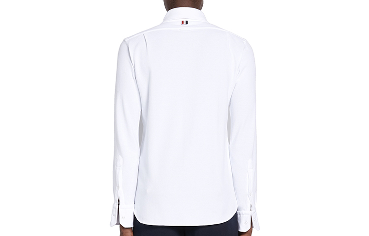 THOM BROWNE White Long Sleeve Piqué Shirt with Satin Label MWL272A-00050-100 圖 3