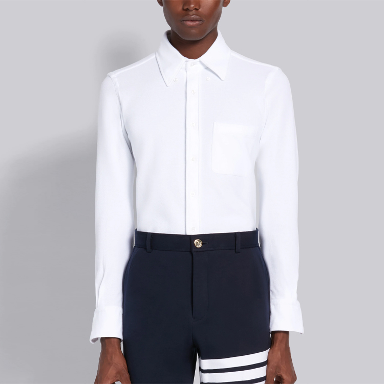 THOM BROWNE White Long Sleeve Piqué Shirt with Satin Label MWL272A-00050-100 圖 5