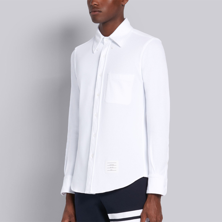 THOM BROWNE White Long Sleeve Piqué Shirt with Satin Label MWL272A-00050-100 圖 6