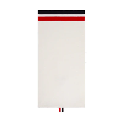 Thom Browne White Merino Wool Scarf with 4-Bar Ribbed Ribbon Trim MKS078A00014100