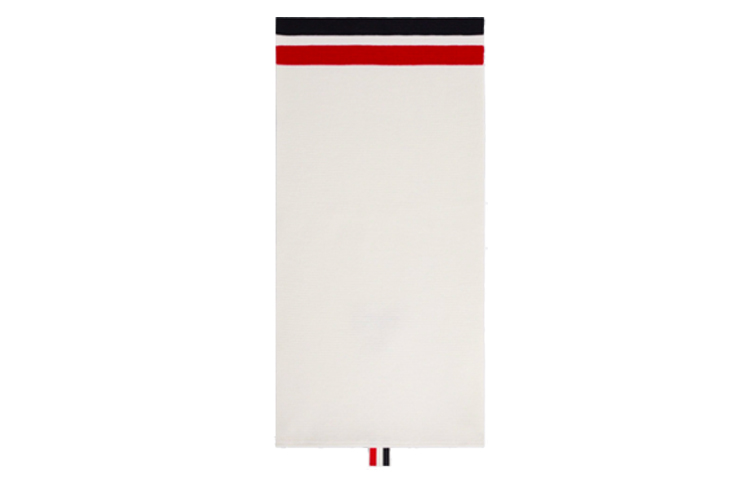 Order Thom Browne Syal Wol Merino Putih dengan Trim Pita Bergaris 4-Bar. MKS078A00014100