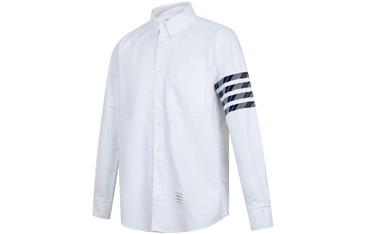 Shop 汤姆布朗 白色四条纹长袖牛津衬衫 MWL374A-06177-100