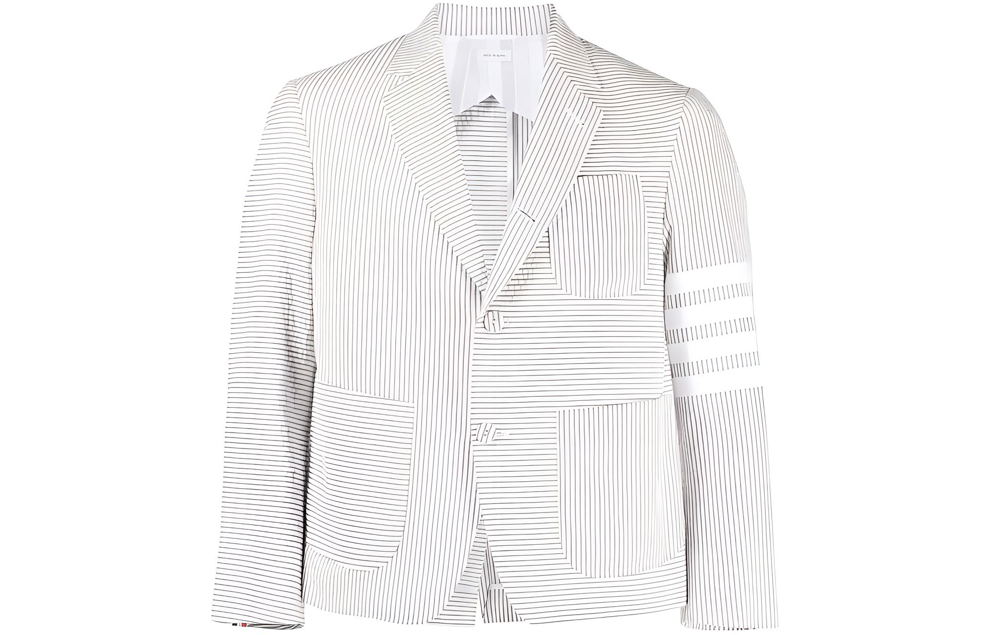 Thom Browne White Plaid Jacket with Classic Four-Stripe Design MJC395F-00572-035