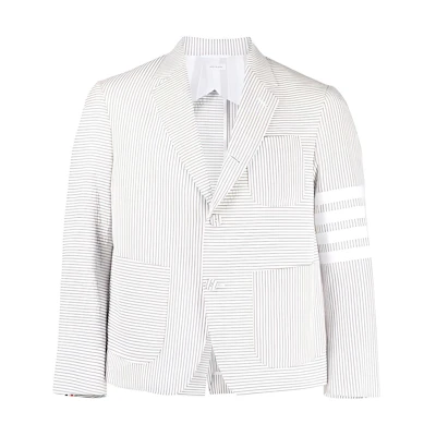 Thom Browne White Plaid Jacket with Classic Four-Stripe Design MJC395F-00572-035