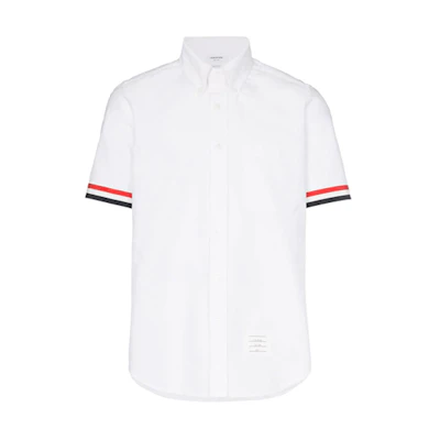 Thom Browne White Short Sleeve Shirt with Striped Cuffs MWS245A-00139-100