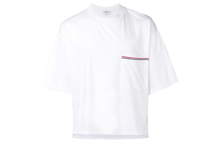 Thom Browne White Short Sleeve T-Shirt with Chest Pocket MJS099A-01454-100