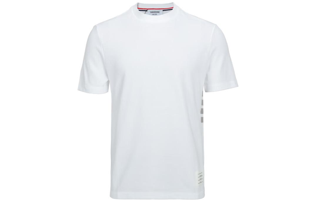 Thom Browne White Solid Crewneck T-Shirt with Side Stripes MJS123A-00050-100